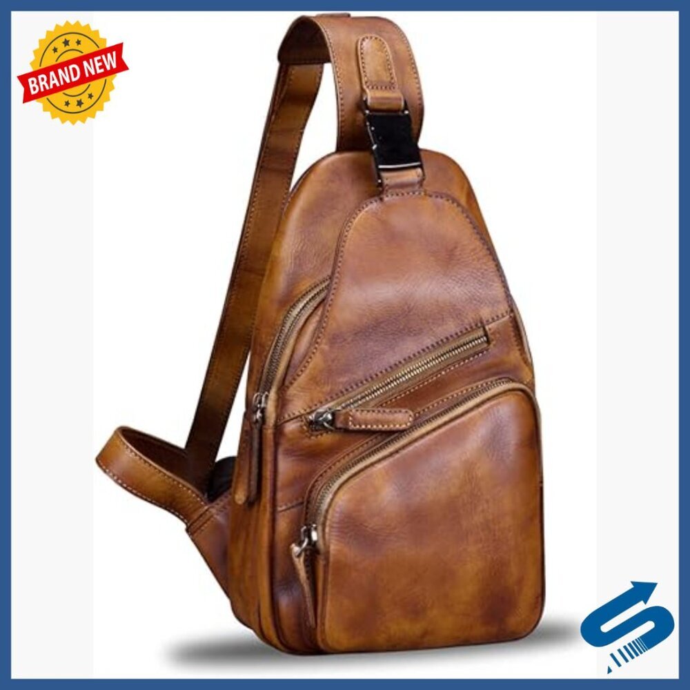 Genuine Leather Sling Backpack Crossbody Daypack 7 Pockets Water Resistant